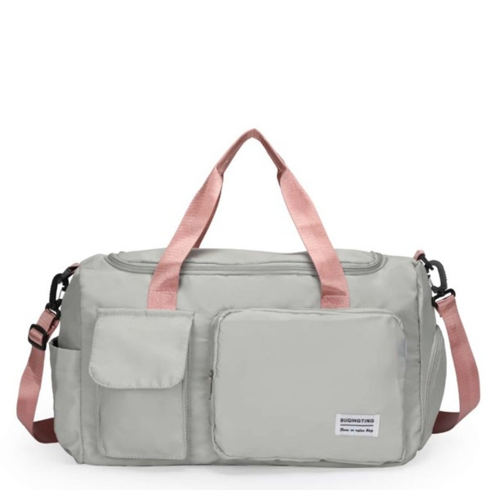Large Gray and Pink Duffle Bag